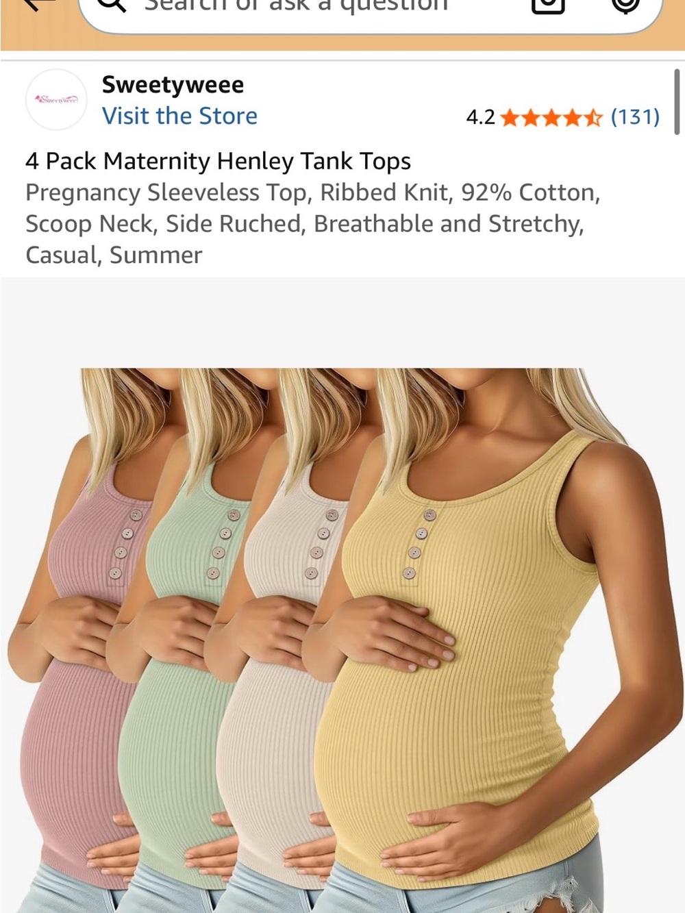 Women's Maternity Henley Tank Top - 4-Pack (Yellow, Cream, Mint, Dusty Pink)
